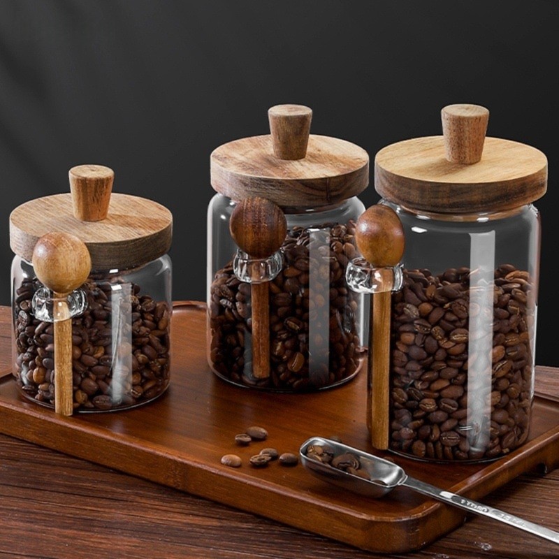 Food Storage Jars With Wooden Lids - Набор из 3 стеклянных банок ABJI