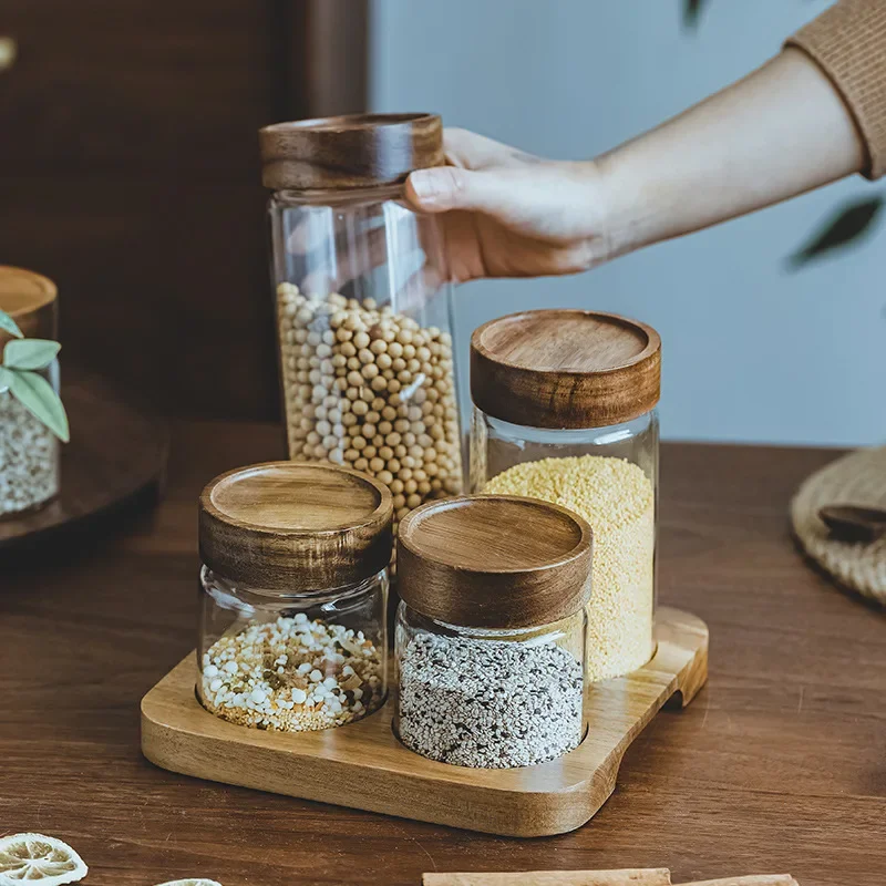 Food Storage Jars With Wooden Lids - Деревянная крышка Orgnizer герметичные стеклянные банки