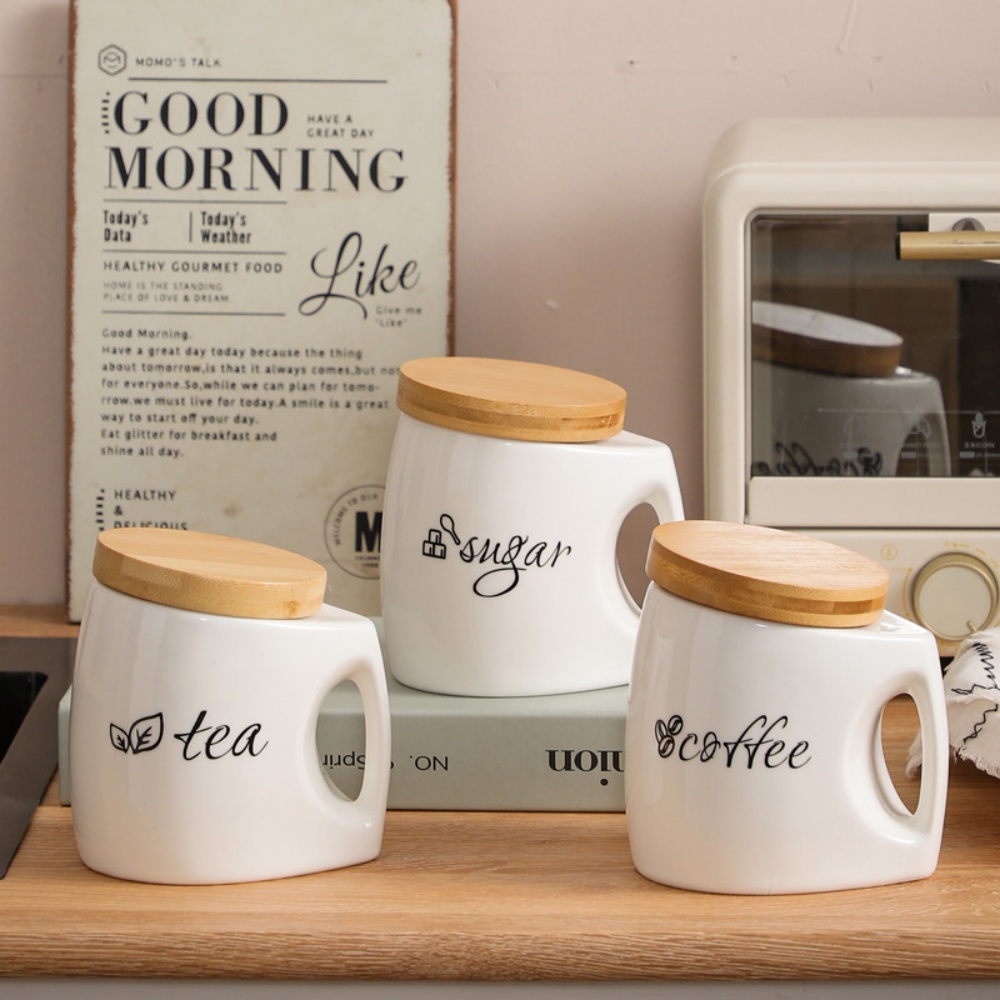 Food Storage Jars With Wooden Lids - Керамическая банка для хранения с бамбуковой