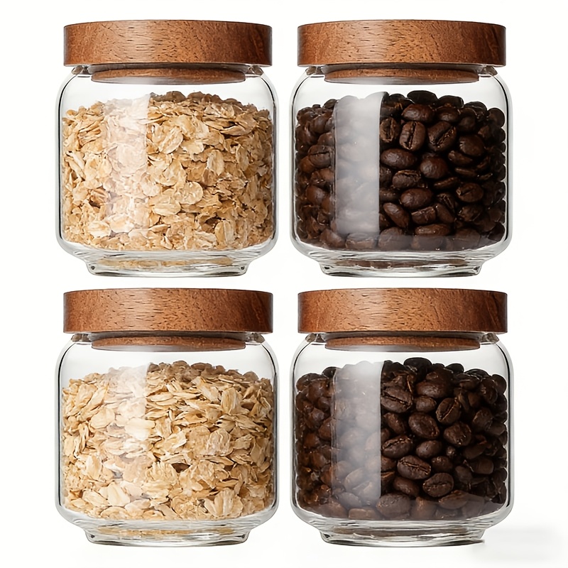 Food Storage Jars With Wooden Lids - Набор из 4 стеклянных банок объемом